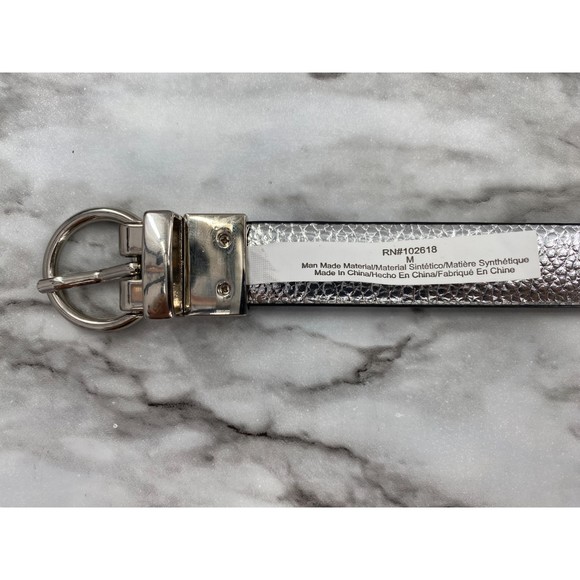 Steve Madden NWOT Reversible Belt Single Prong Animal Print Solid Silver Med New - Picture 7 of 9
